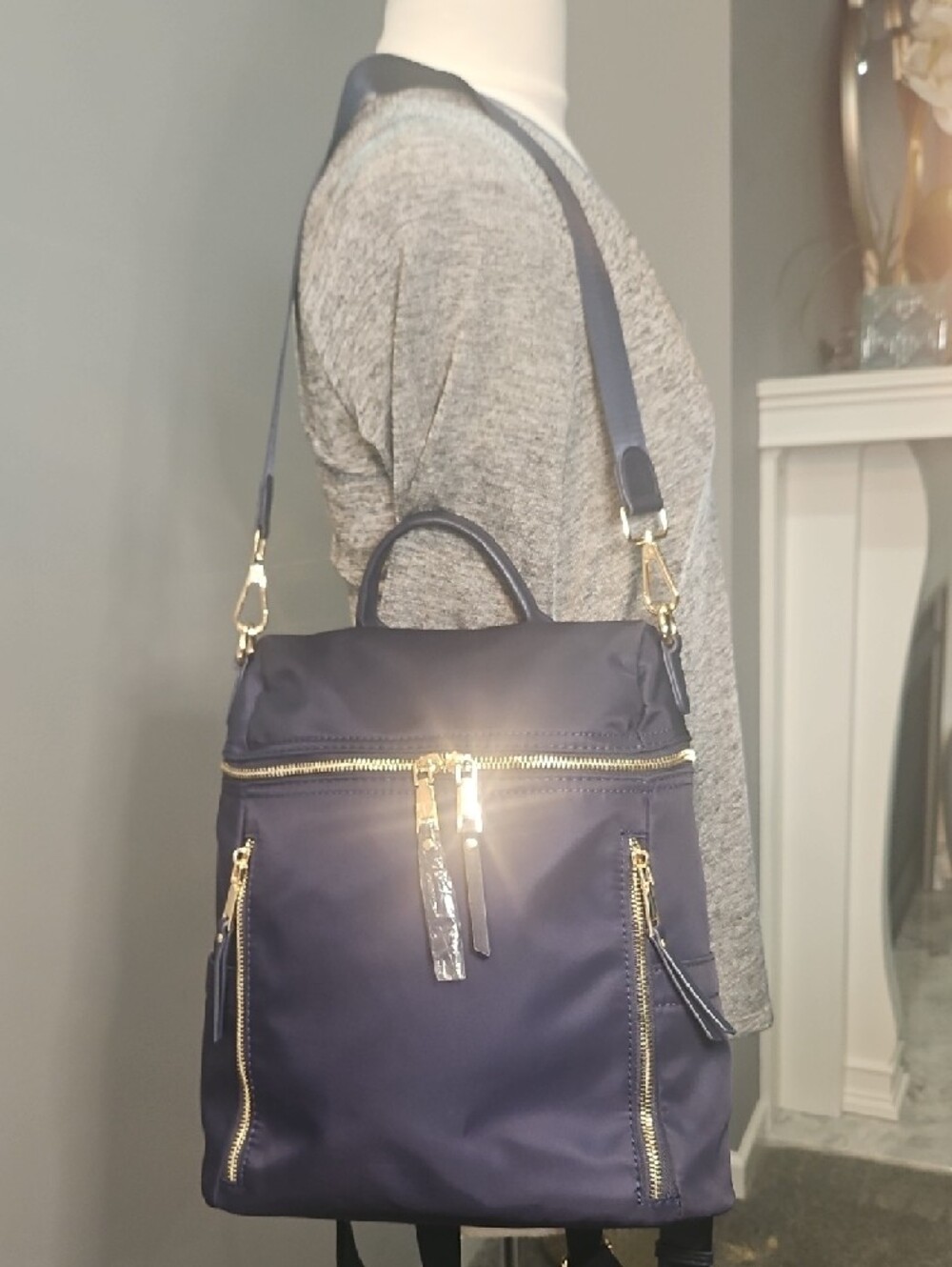 Miztique Women's Navy Blue Backpack Purse with Gold Hardware - Picture 3 of 7
